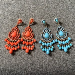Turquoise & Coral Beaded Dangling Earrings
